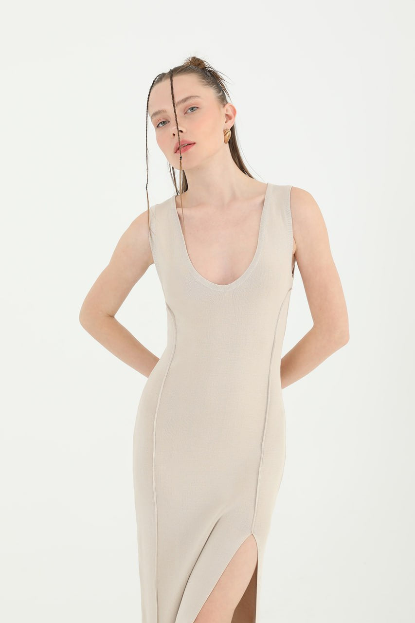 Kadın Askılı Yırtmaçlı Elbise  - 31863ELB