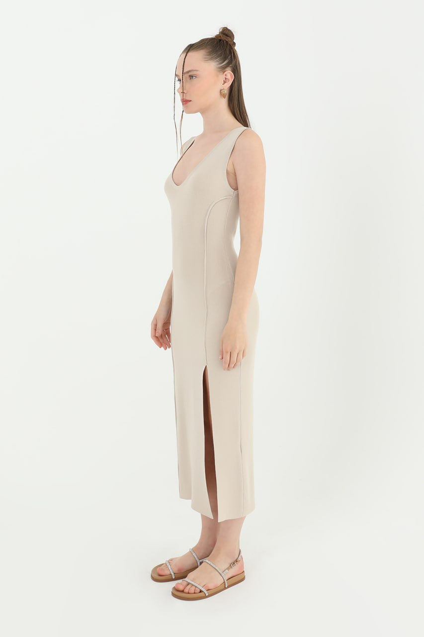 Kadın Askılı Yırtmaçlı Elbise  - 31863ELB