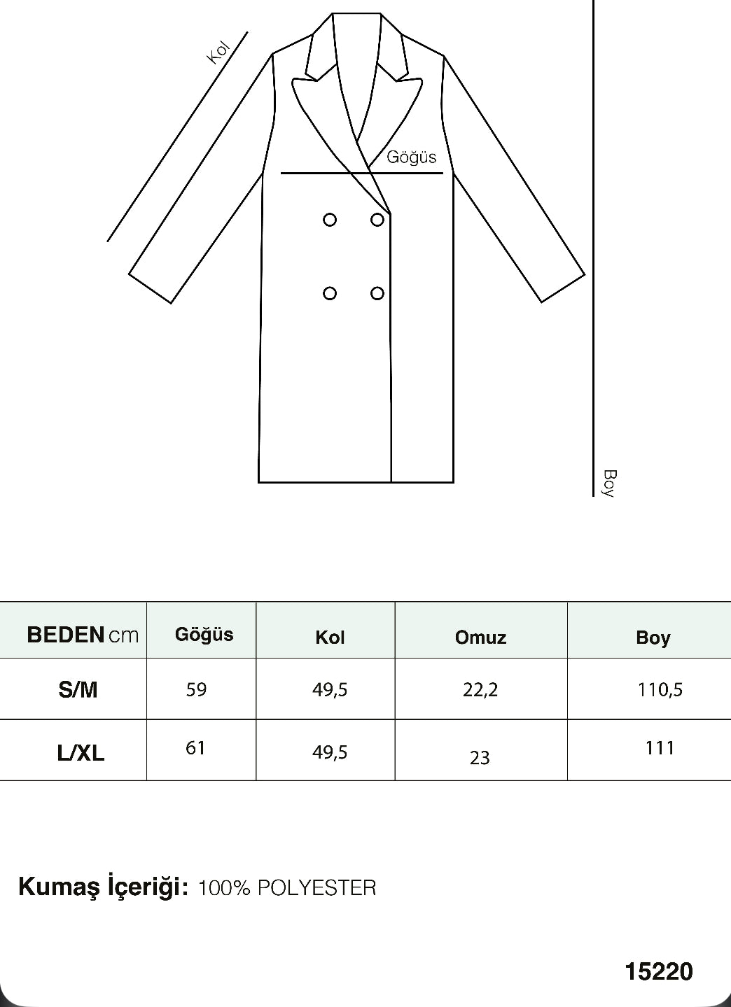Kadın Düğme ve Cep Detaylı Fox Kaban - 15220KBN