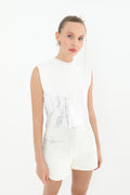 Kadın Varak Baskılı Kolsuz Crop Top  - 31721CRP