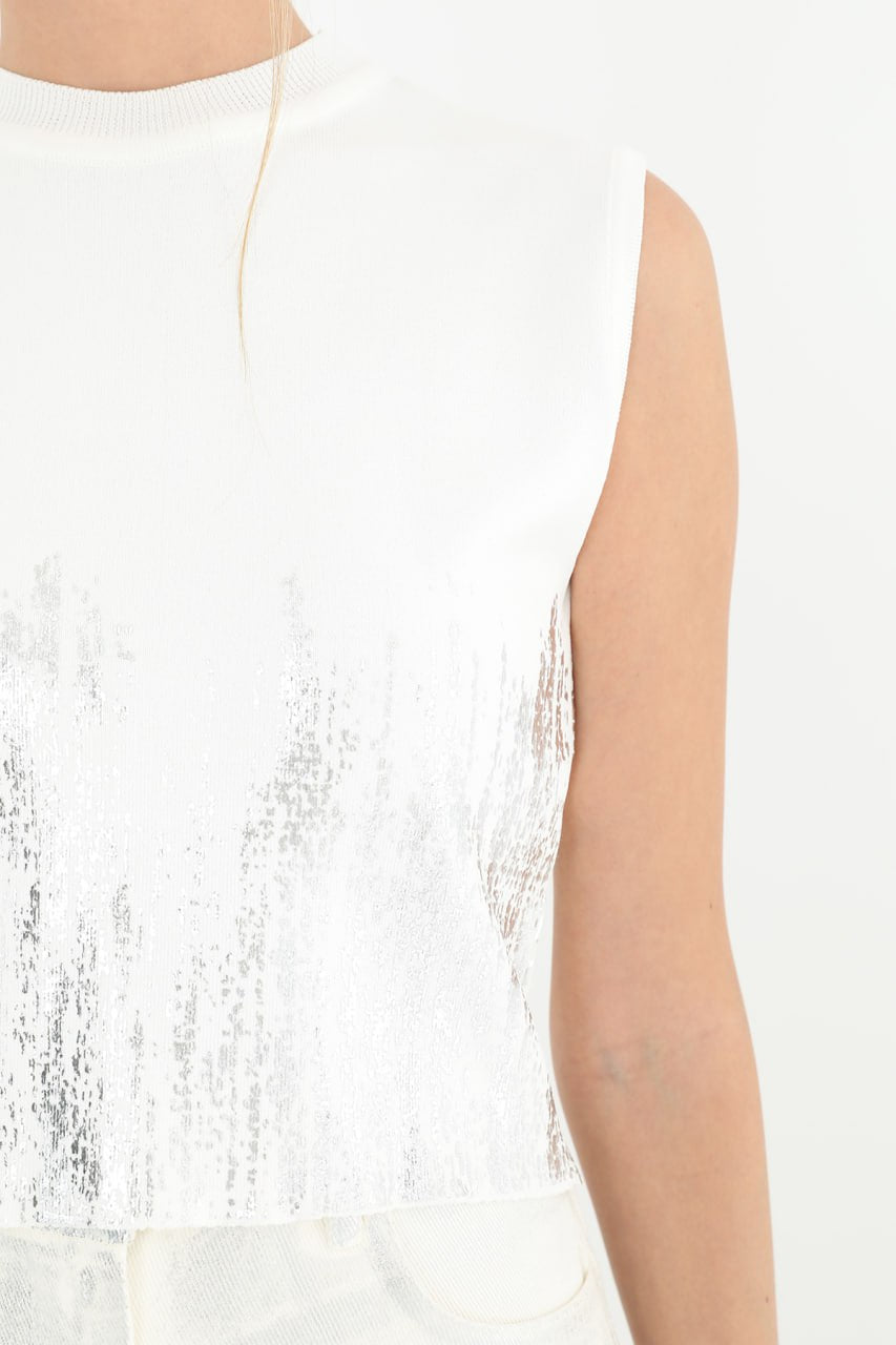 Kadın Varak Baskılı Kolsuz Crop Top  - 31721CRP