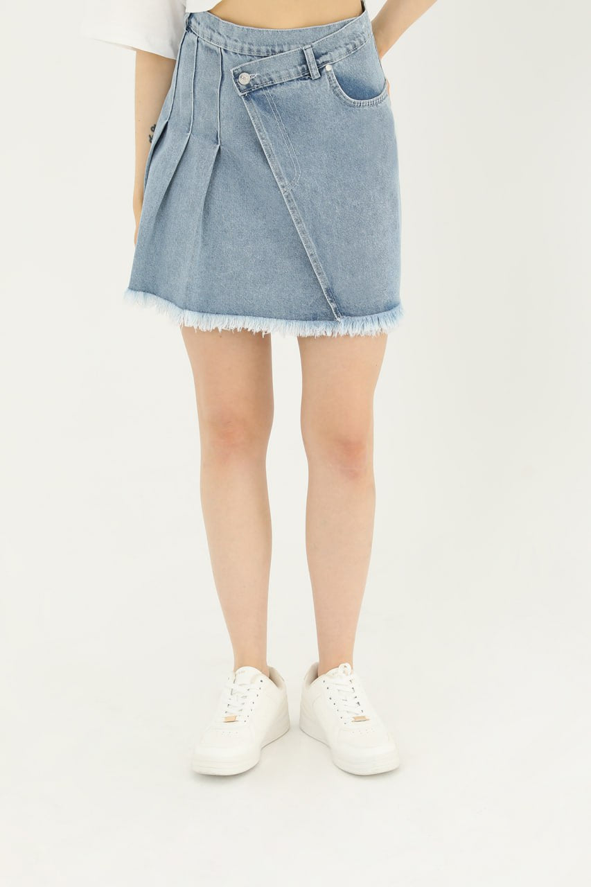 Kadın Yanı Pile Detaylı Kot Etek  - 31655ETK