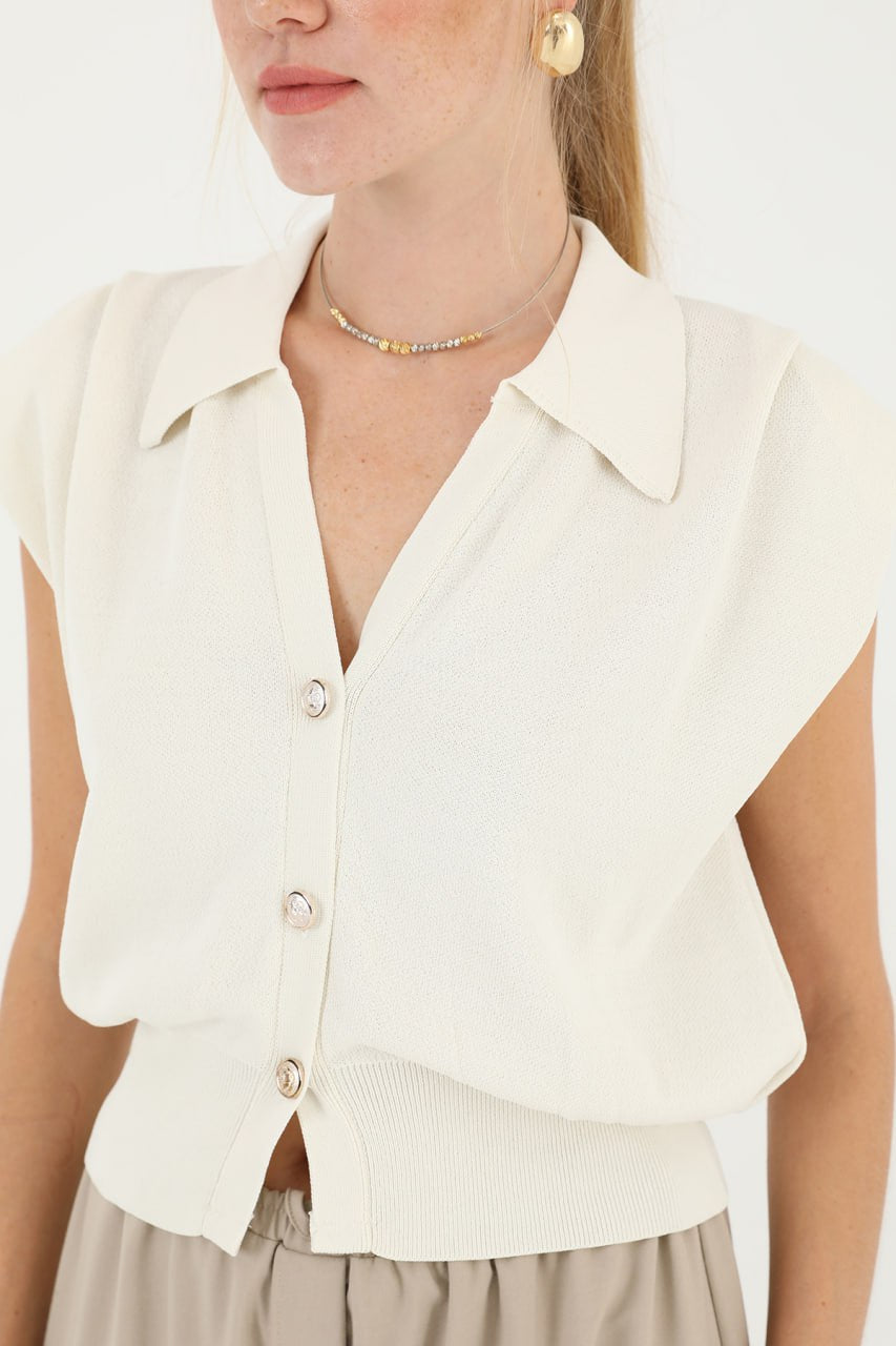 Kadın V Yakalı Çelik Örme Gömlek  - 31864GML