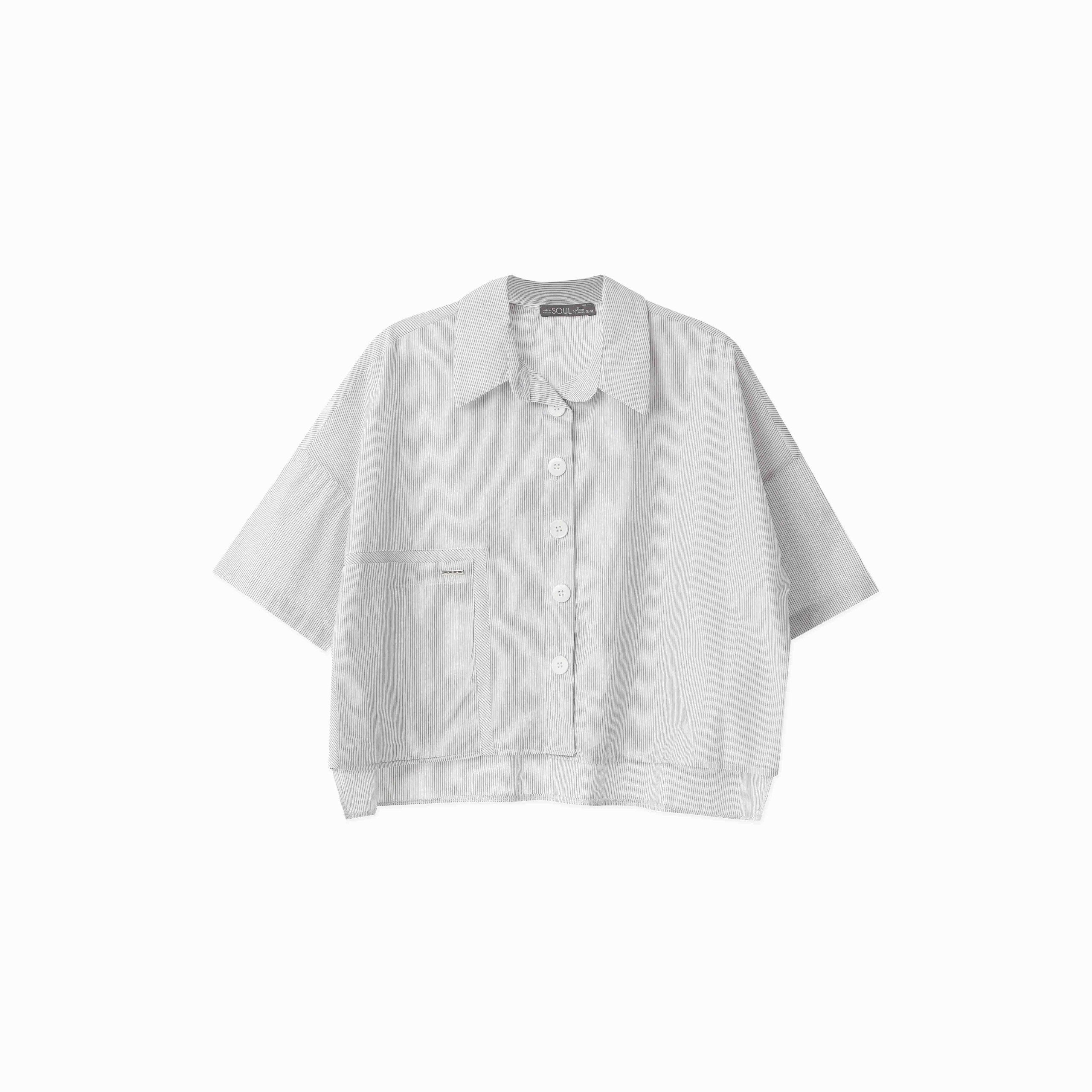 Kadın Kısa Kollu Cepli Gömlek -31422GML