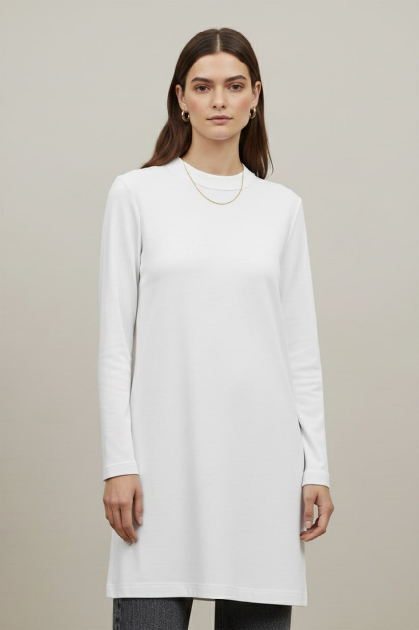 Kadın Düz Kesim Uzun Kollu Tunik - 40021TUN