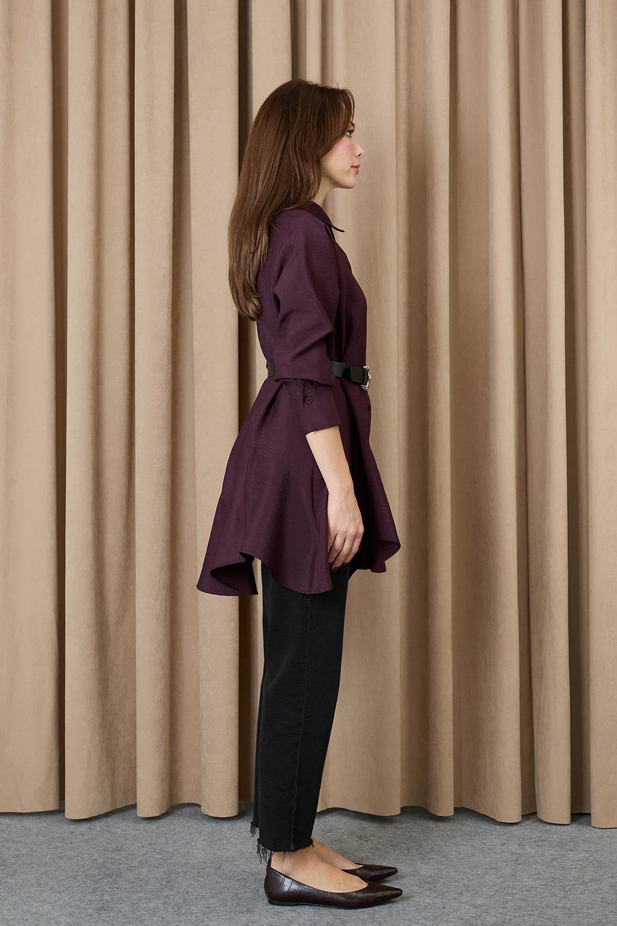 Kadın Dikiş Detaylı Kemerli Gömlek - 20708GML