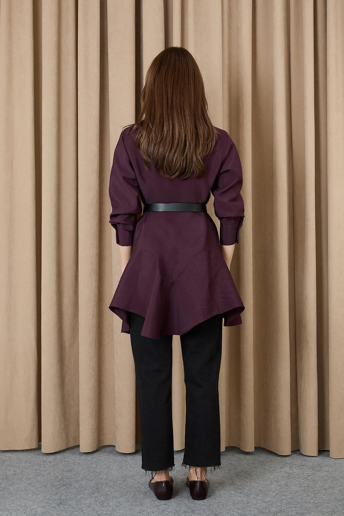 Kadın Dikiş Detaylı Kemerli Gömlek - 20708GML