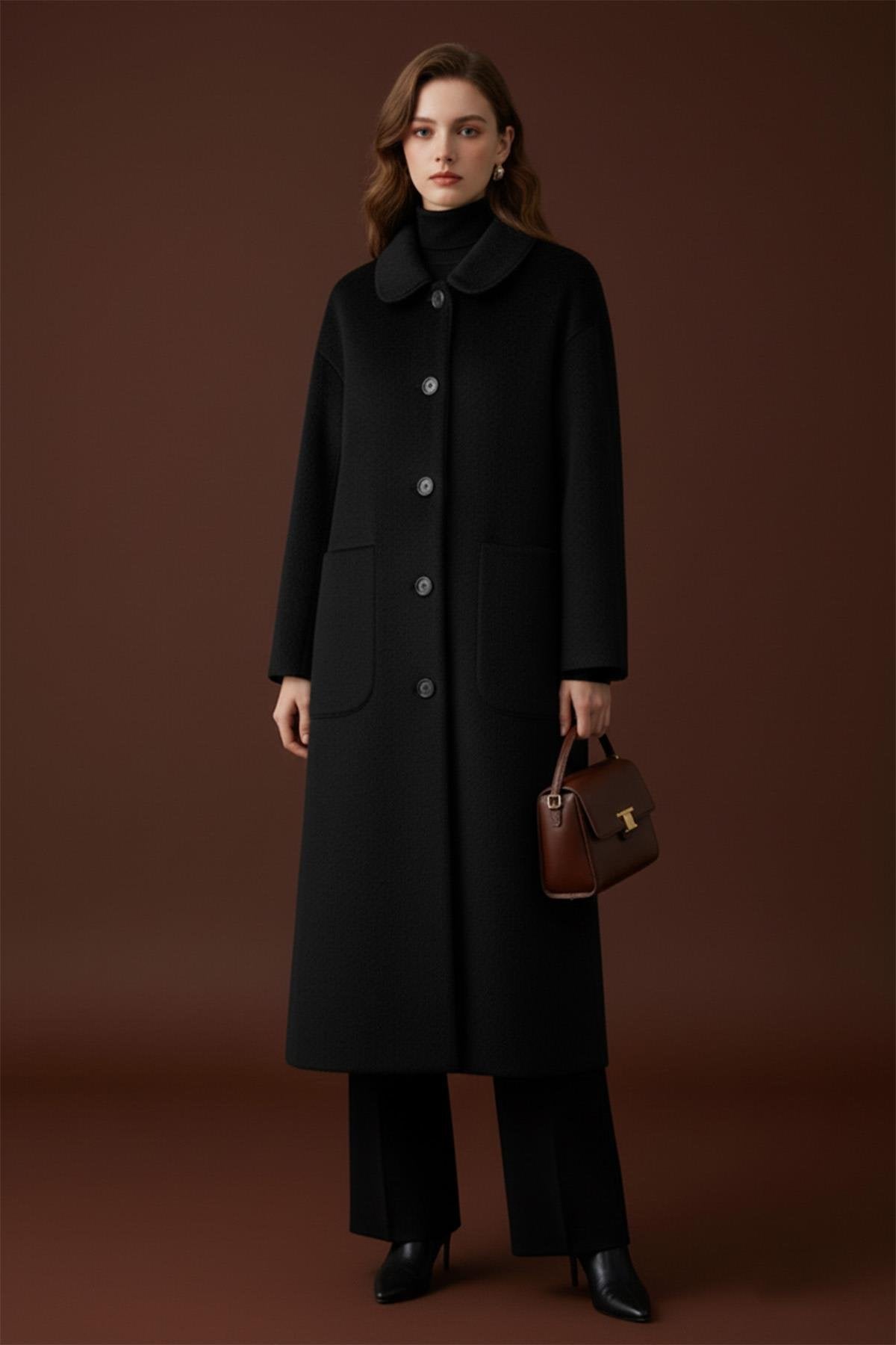 Kadın Düğme ve Cep Detaylı Fox Kaban - 15220KBN