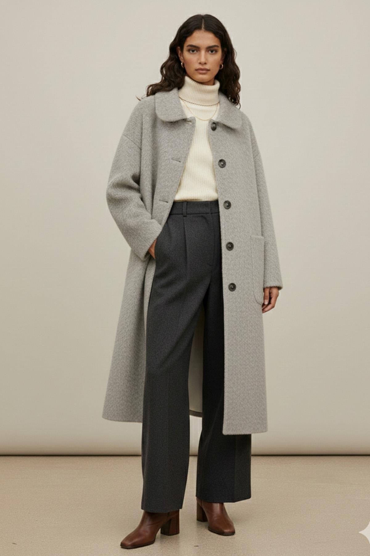 Kadın Düğme ve Cep Detaylı Fox Kaban - 15220KBN