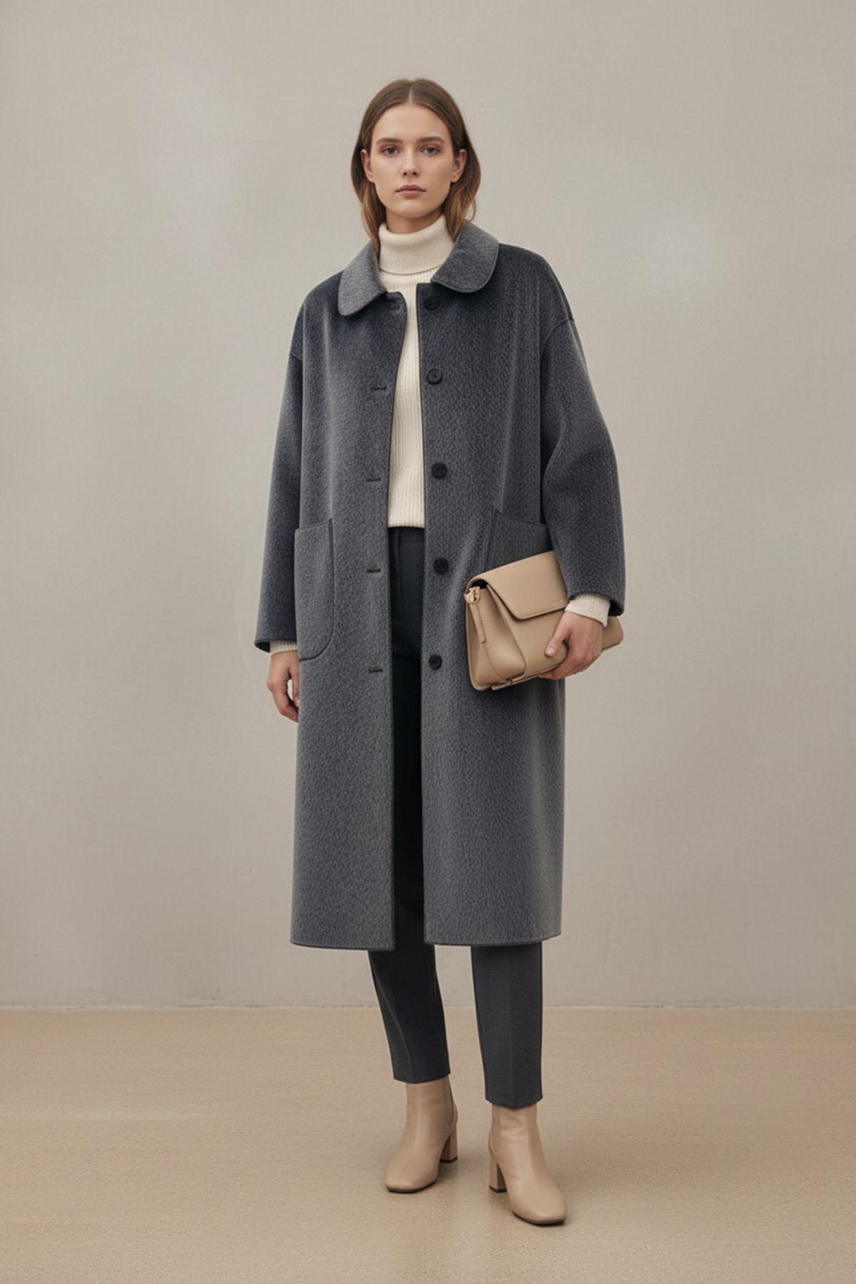 Kadın Düğme ve Cep Detaylı Fox Kaban - 15220KBN