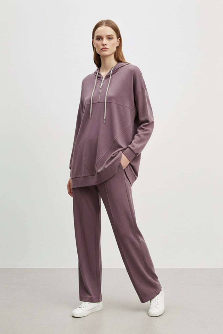 Kadın Rahat Kesim Kapüşonlu Sweatshirt ve Pantolon Takımı-14411