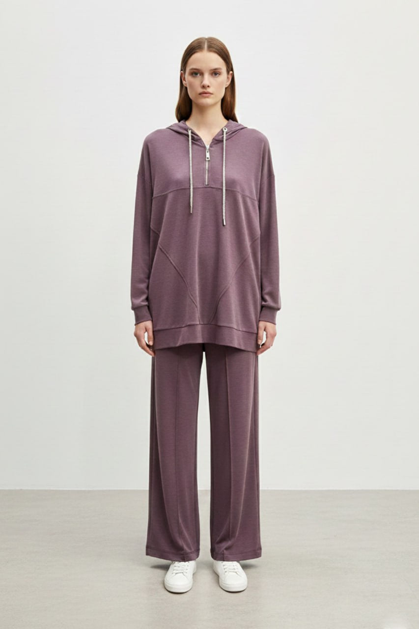 Kadın Rahat Kesim Kapüşonlu Sweatshirt ve Pantolon Takımı-14411
