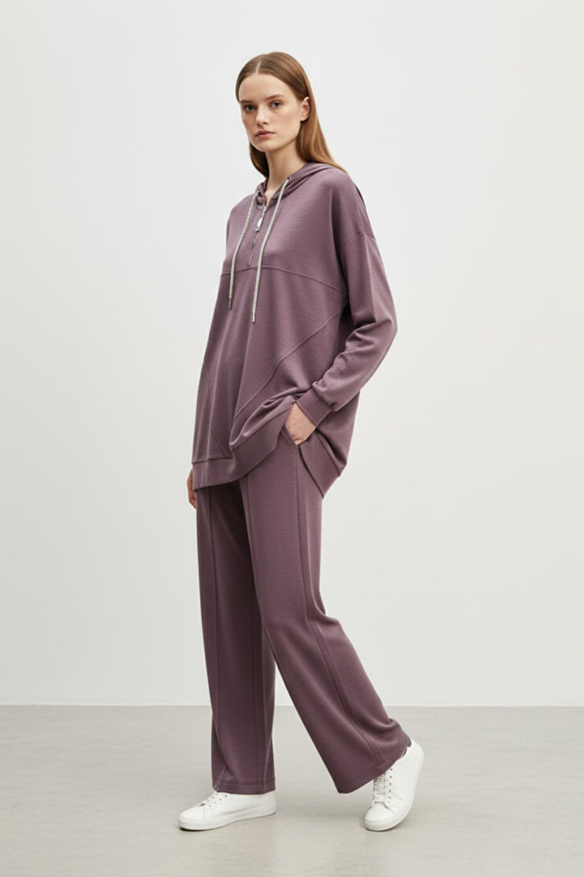 Kadın Rahat Kesim Kapüşonlu Sweatshirt ve Pantolon Takımı-14411