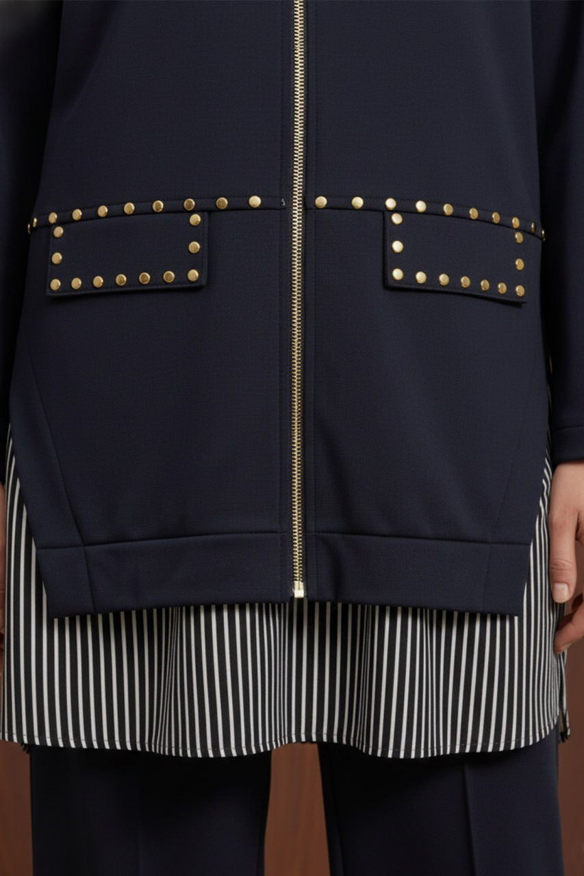 Kadın Zımba Detaylı Fermuarlı Pantolon Tunik Takım-14410TKS