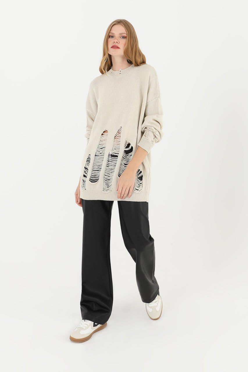 Kadın Yırtıklı Triko Tunik  - 32034TUN