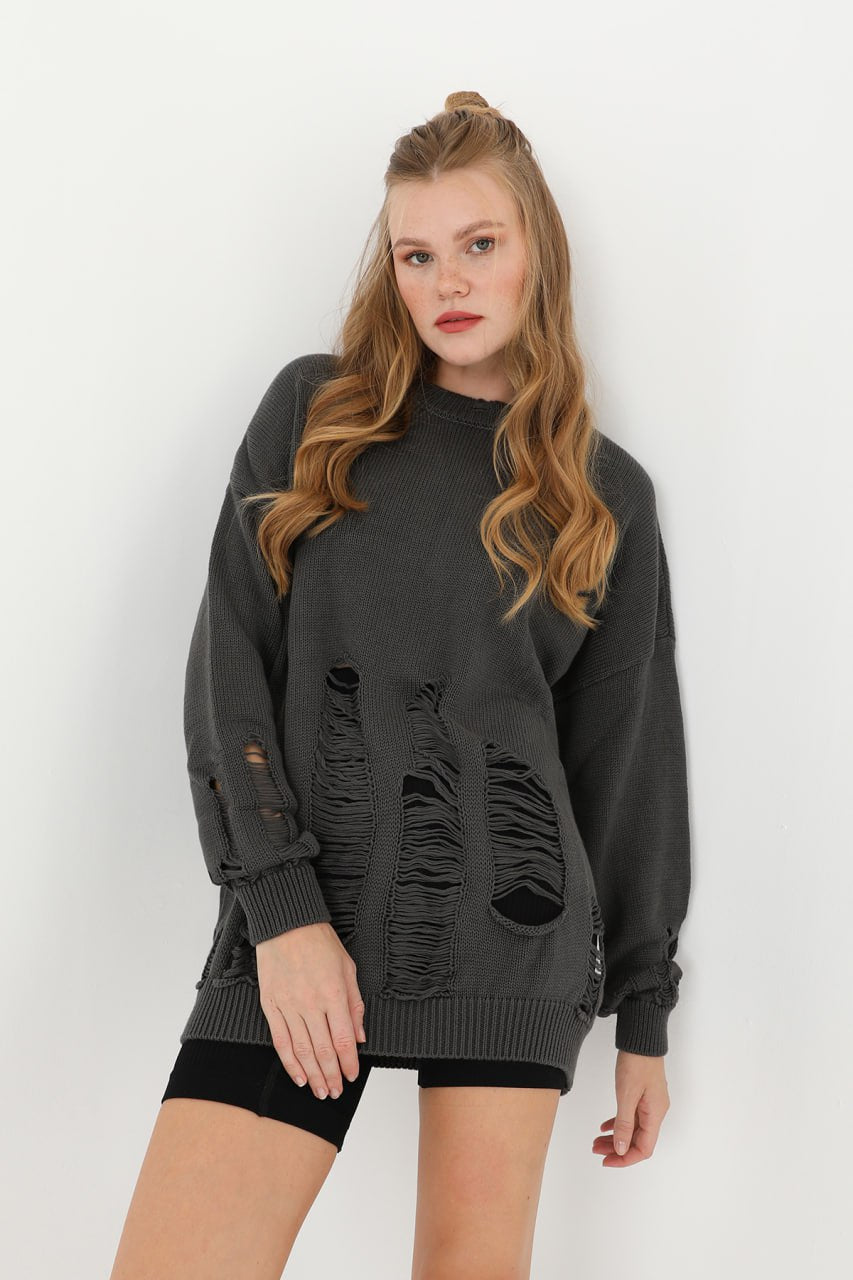 Kadın Yırtıklı Triko Tunik  - 32034TUN