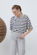 Kadın Bisiklet Yaka Çizgili Tshirt - 20634TSH