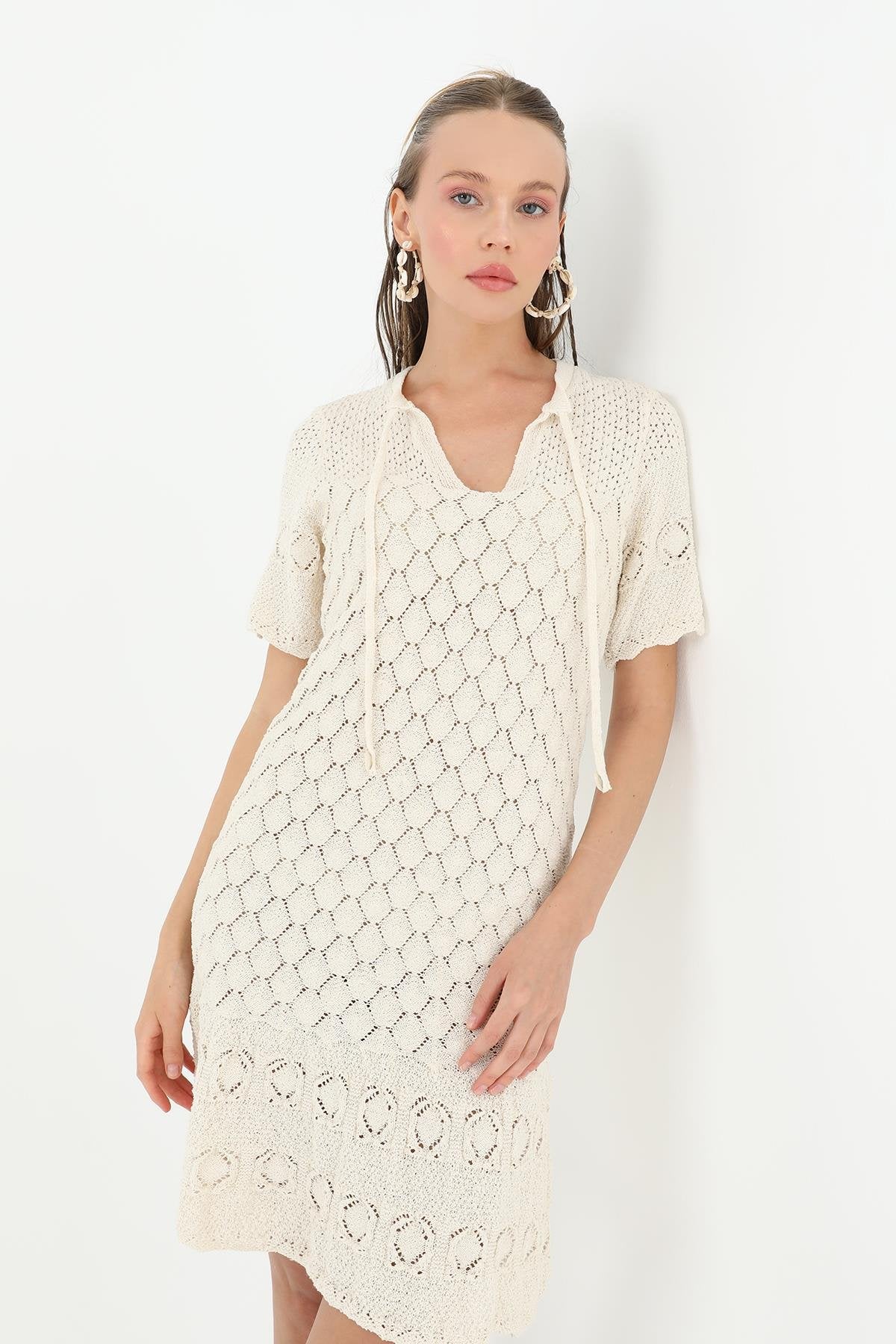 Kadın Brodeli Mini Elbise  - 31733ELB