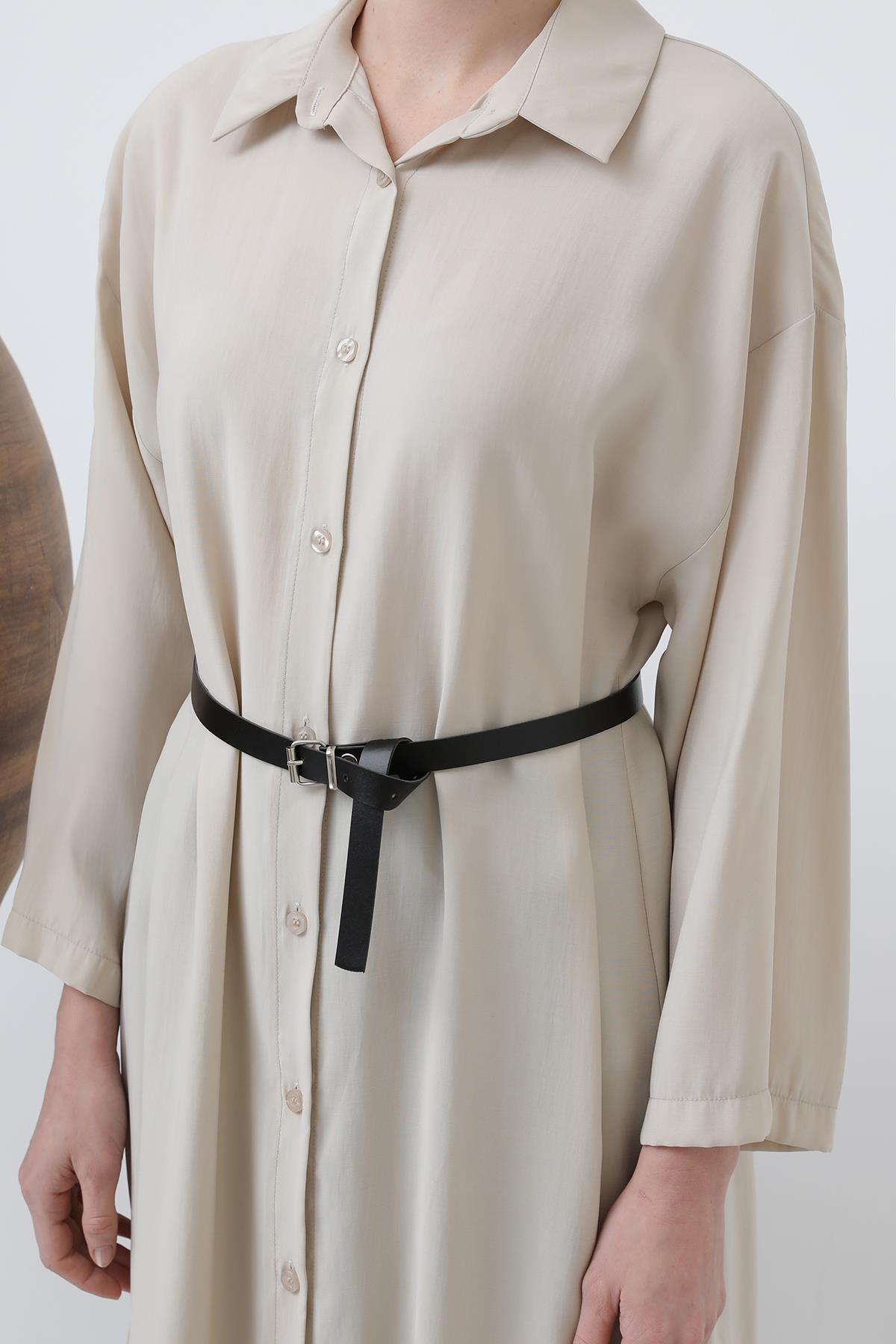 Kadın Uzun Kemer Detaylı Gömlek Elbise - 20629ELB