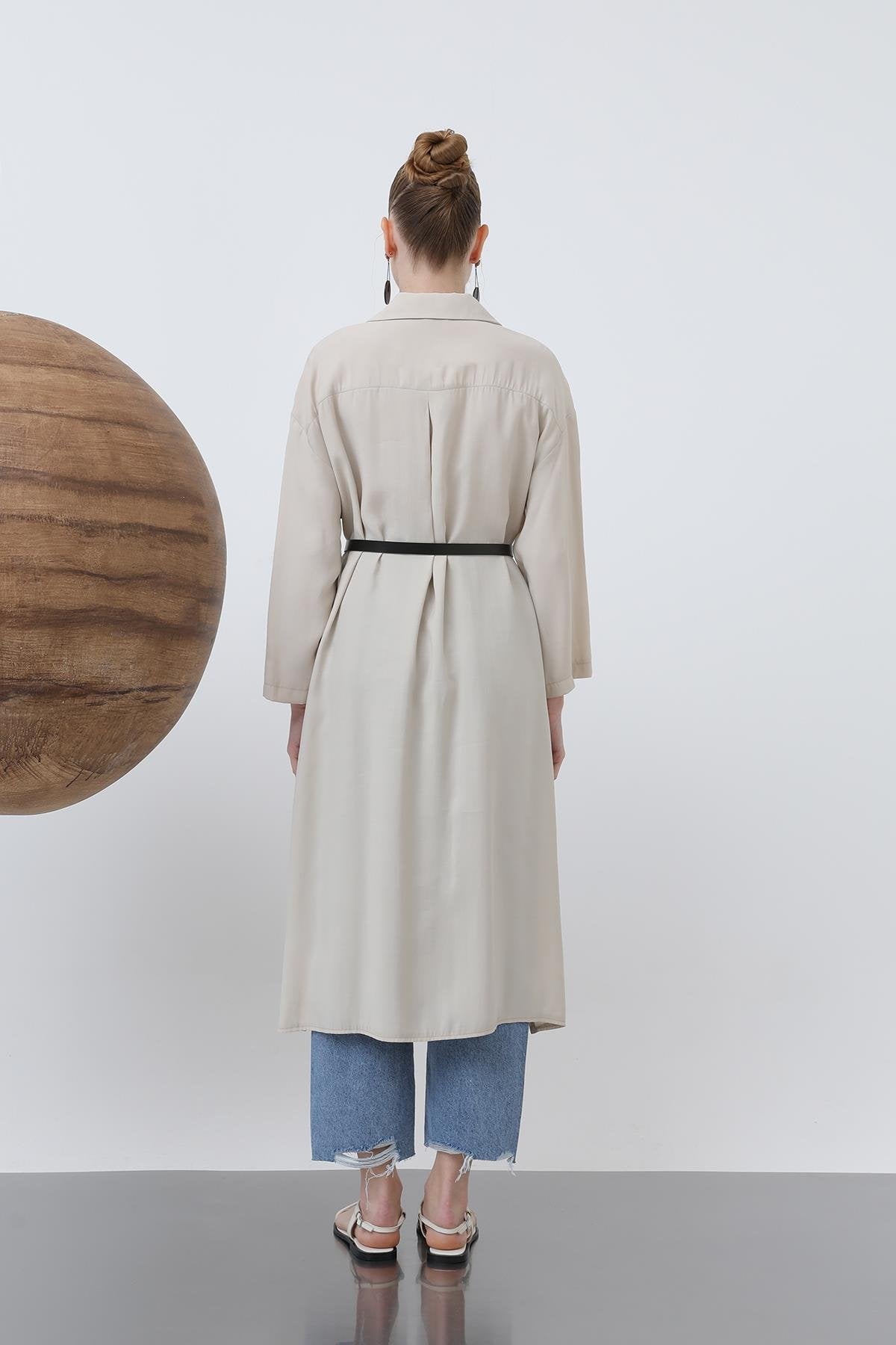 Kadın Uzun Kemer Detaylı Gömlek Elbise - 20629ELB