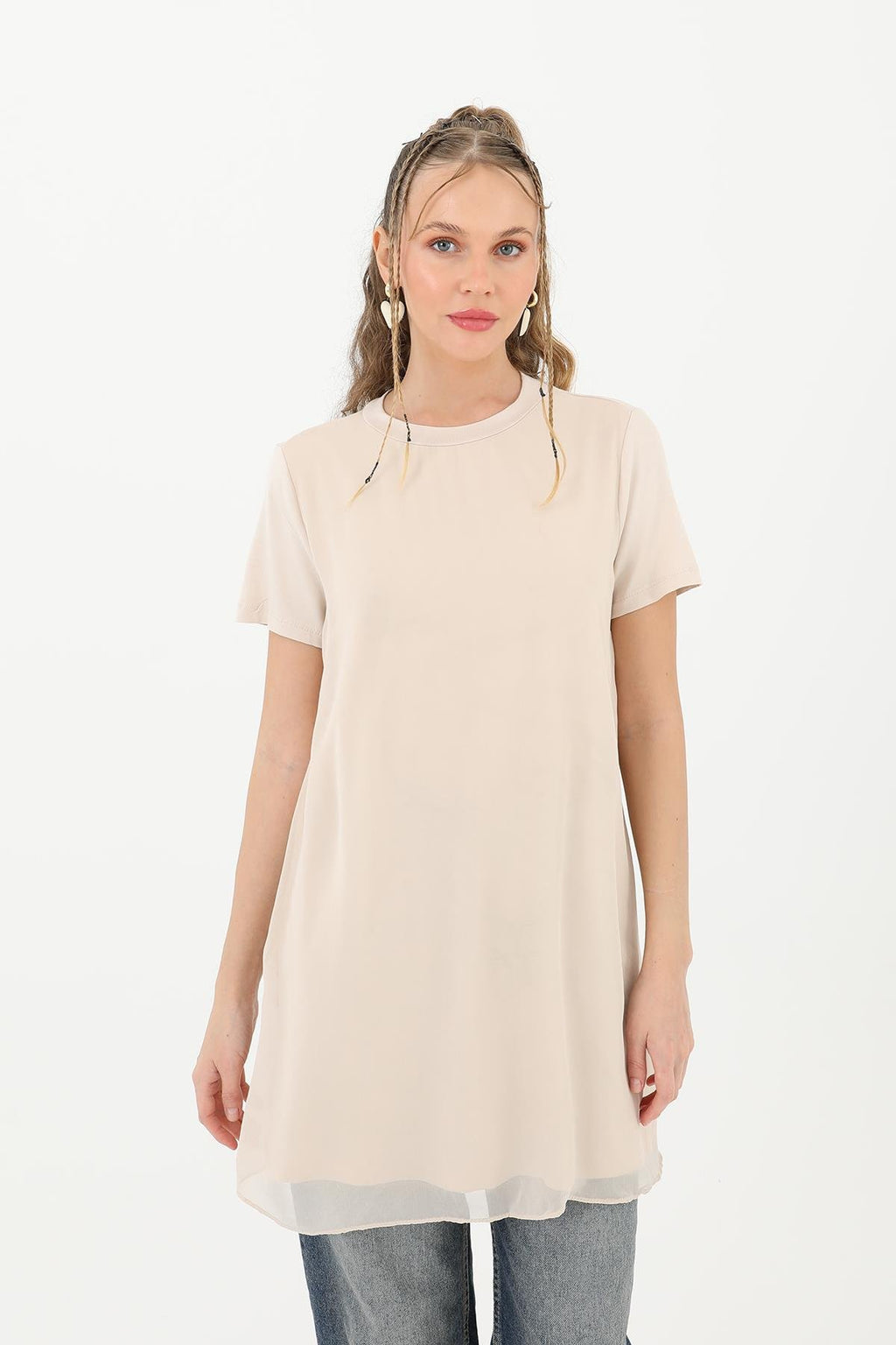 Kadın Basic Uzun T-Shirt -10271TUN