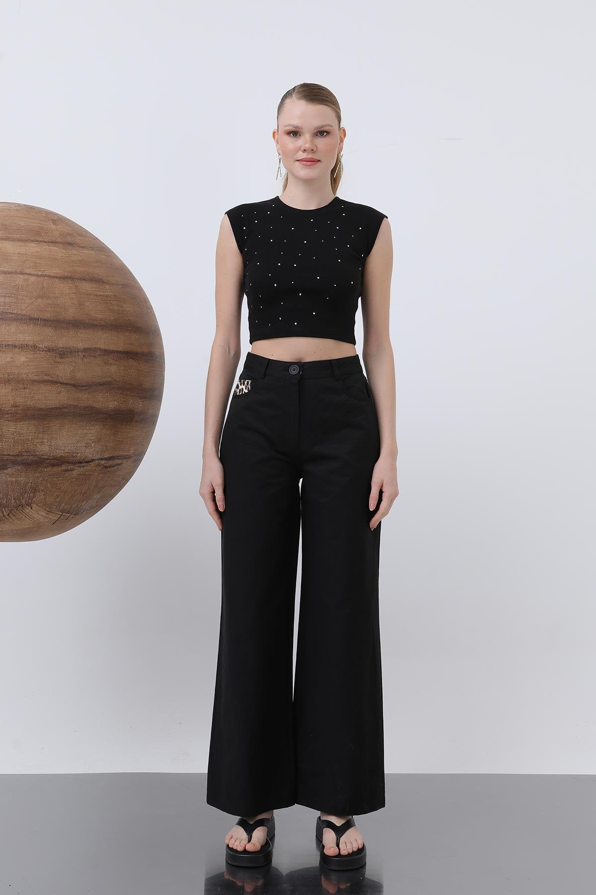 Kadın Cep Detaylı  Bol Pantolon - 32116PNT