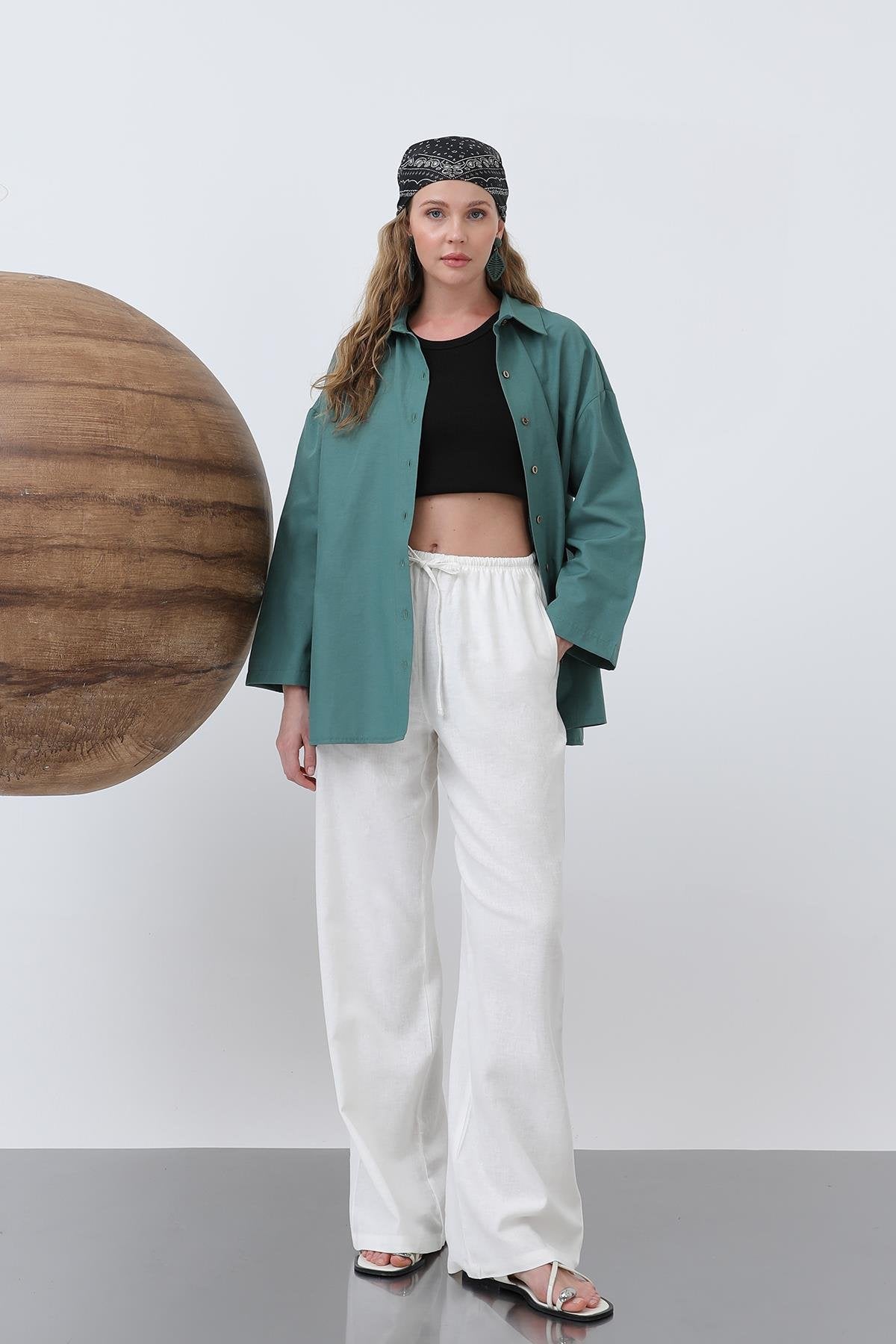 Kadın Kol Detaylı Basic Gömlek - 20655GML