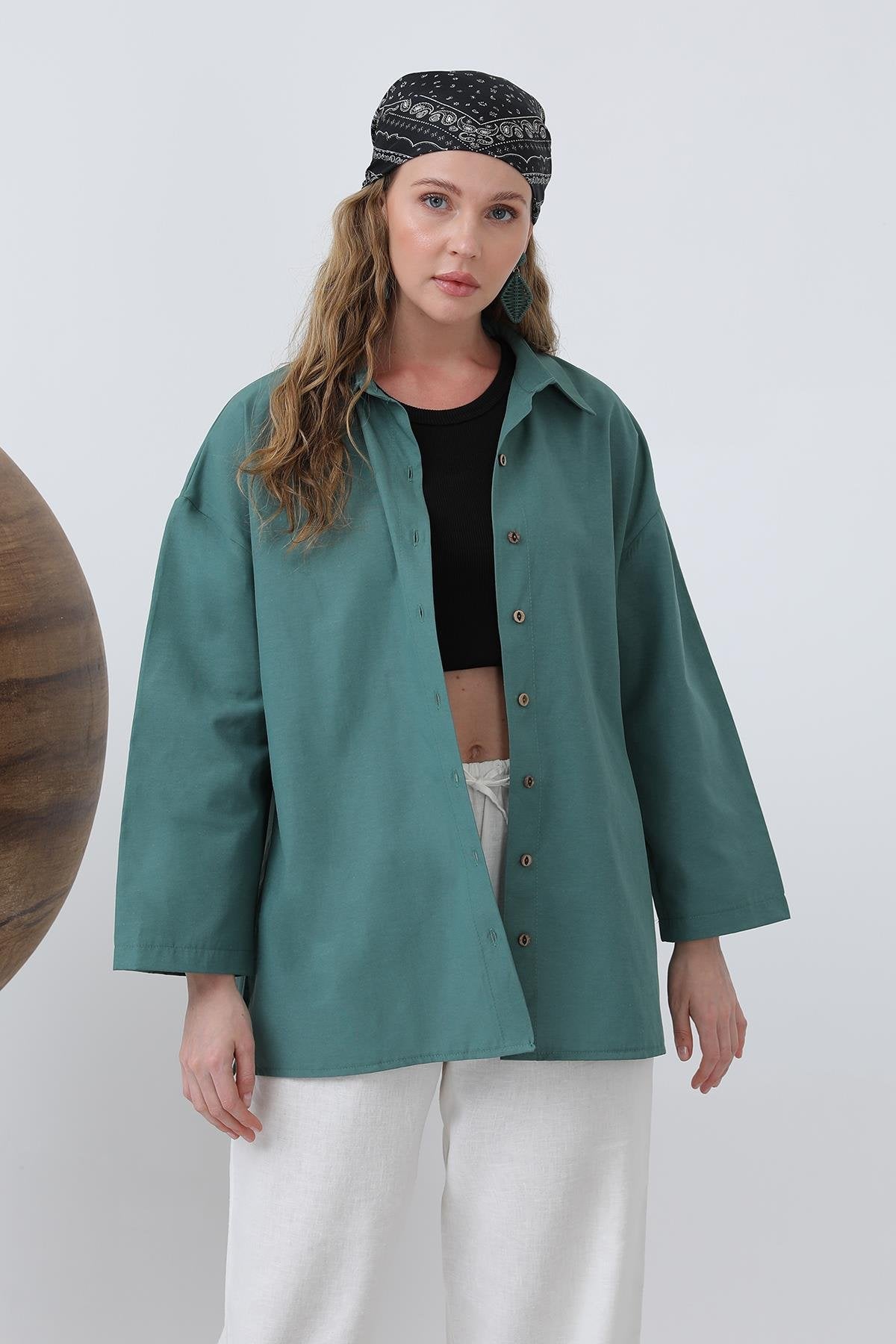 Kadın Kol Detaylı Basic Gömlek - 20655GML