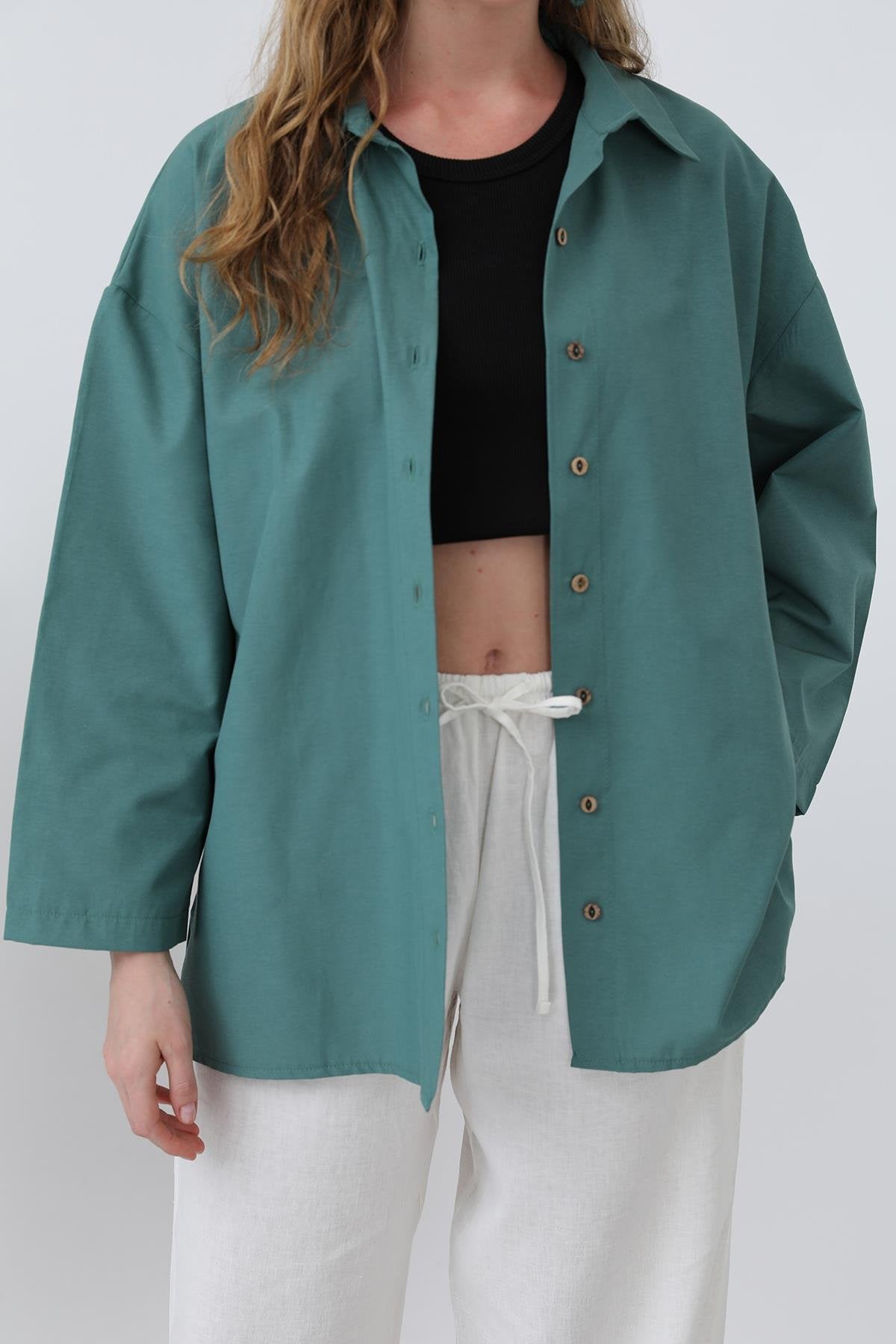 Kadın Kol Detaylı Basic Gömlek - 20655GML