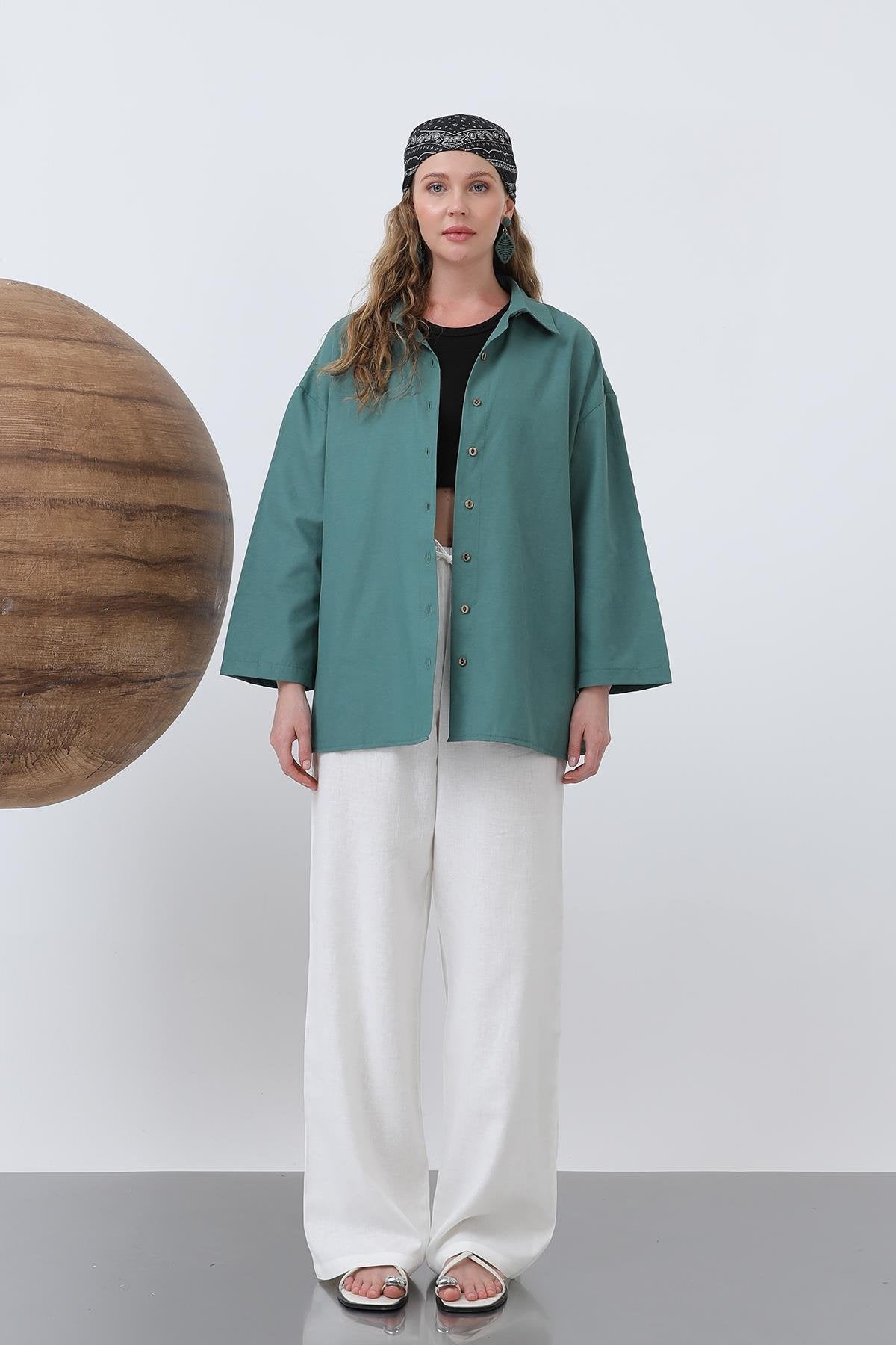 Kadın Kol Detaylı Basic Gömlek - 20655GML