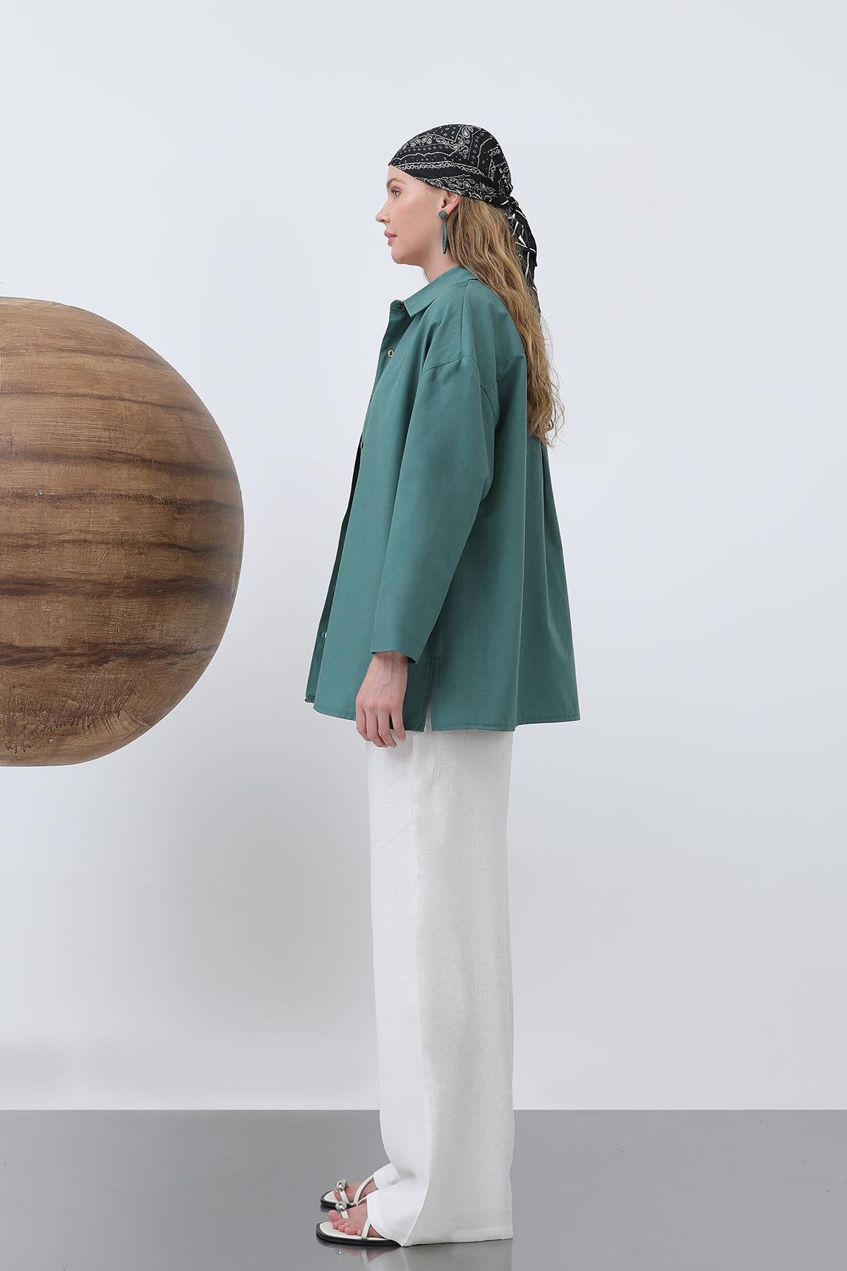 Kadın Kol Detaylı Basic Gömlek - 20655GML