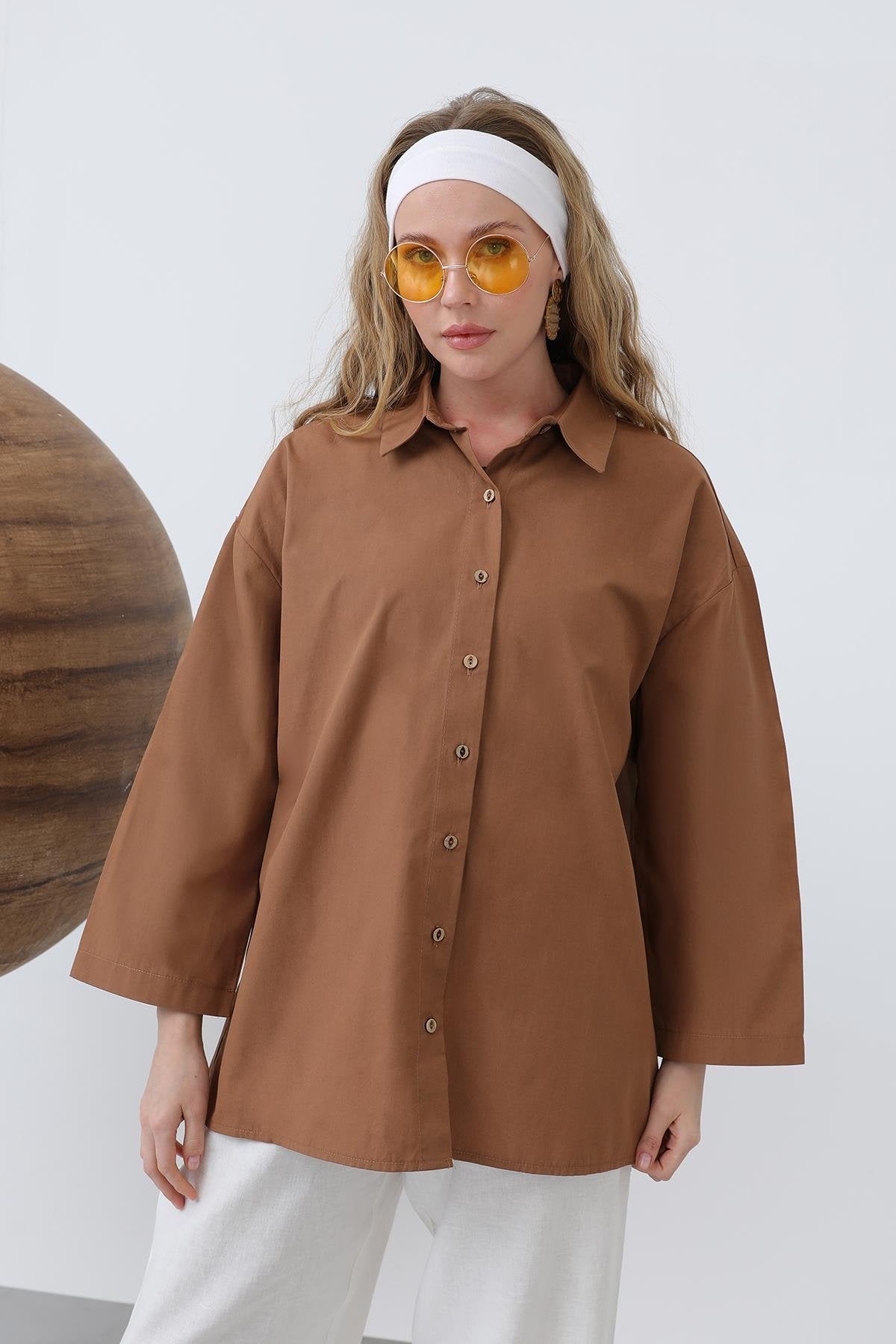 Kadın Kol Detaylı Basic Gömlek - 20655GML