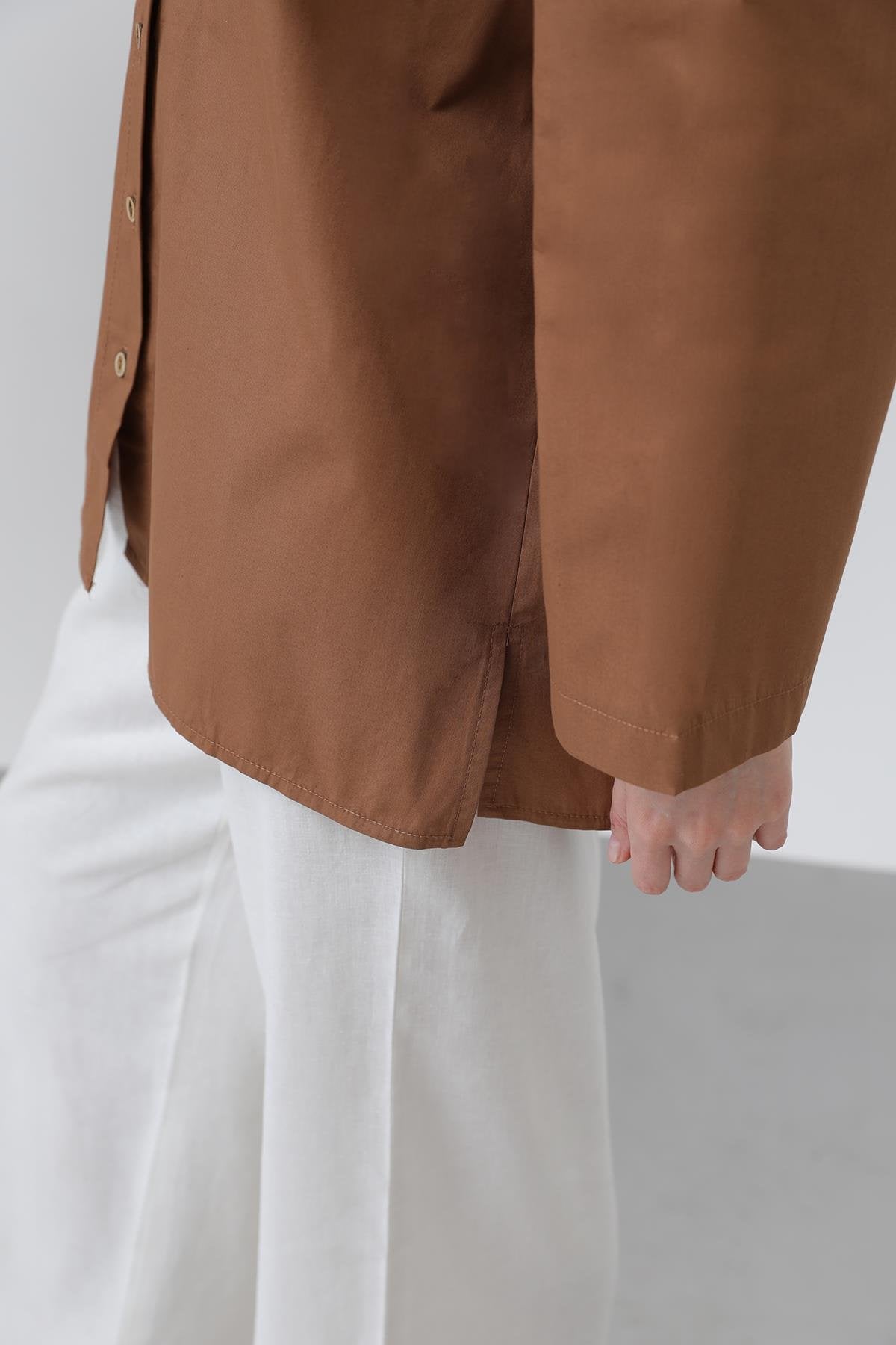 Kadın Kol Detaylı Basic Gömlek - 20655GML