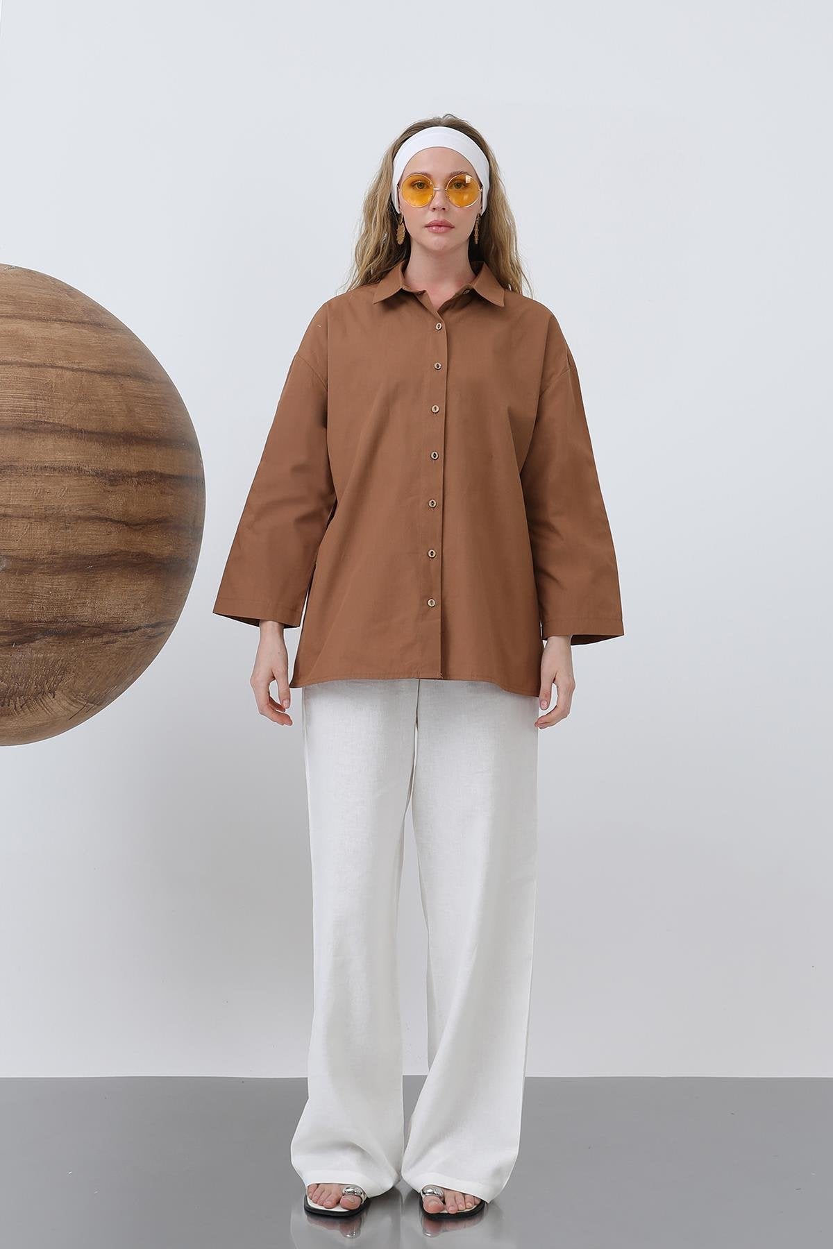 Kadın Kol Detaylı Basic Gömlek - 20655GML