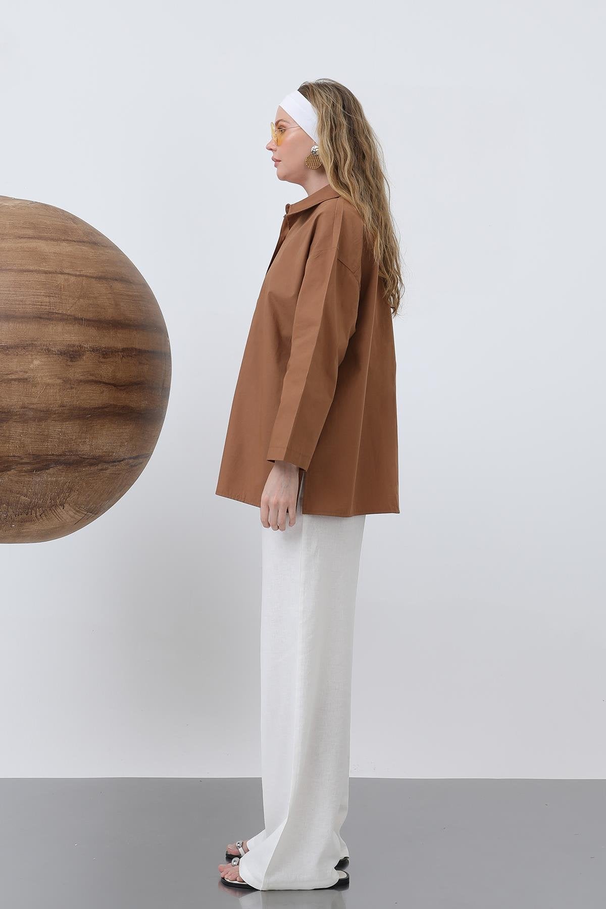 Kadın Kol Detaylı Basic Gömlek - 20655GML