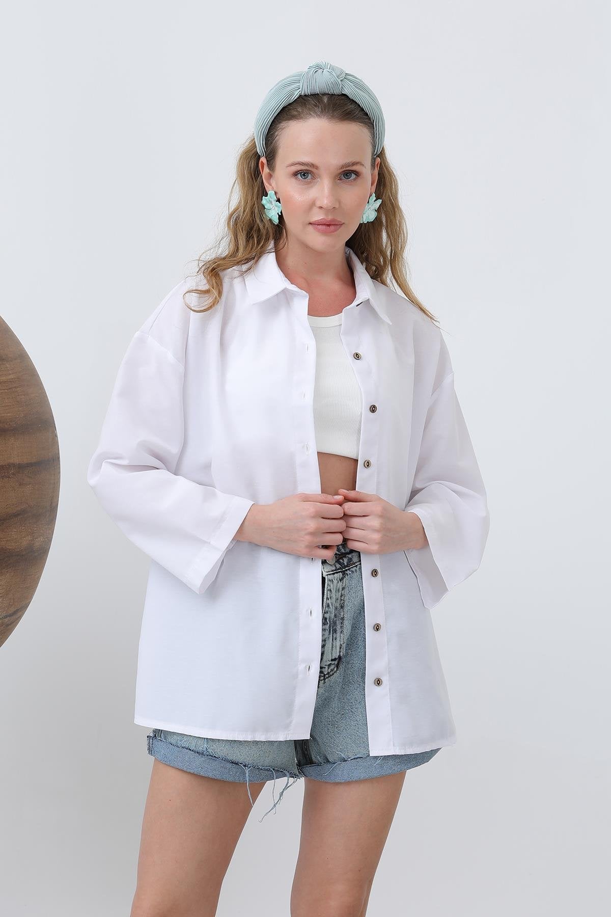 Kadın Kol Detaylı Basic Gömlek - 20655GML