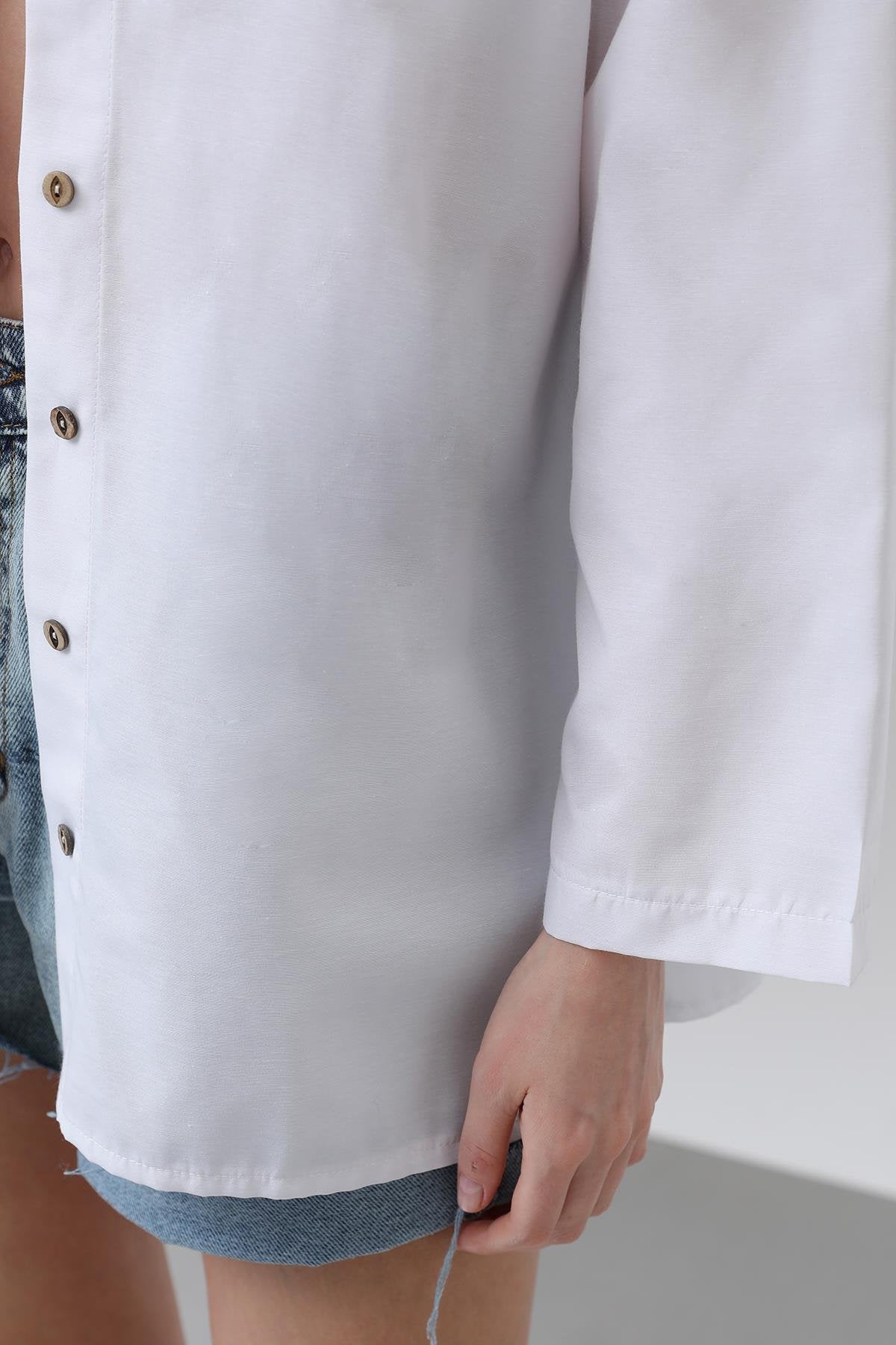 Kadın Kol Detaylı Basic Gömlek - 20655GML