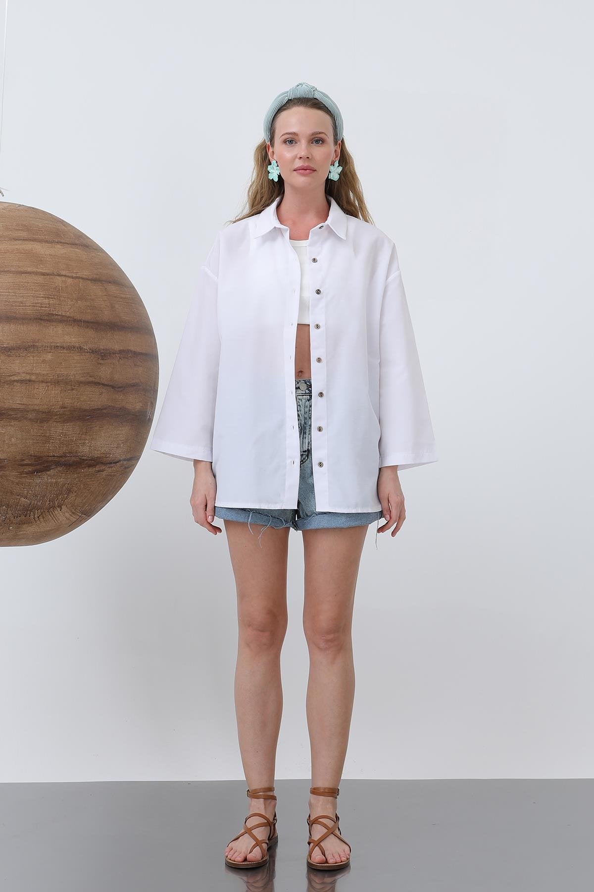 Kadın Kol Detaylı Basic Gömlek - 20655GML