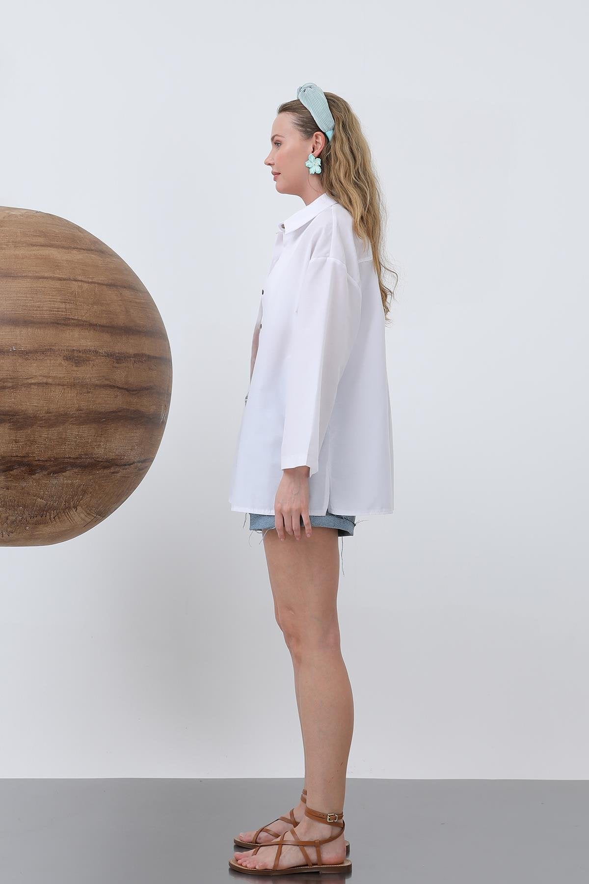 Kadın Kol Detaylı Basic Gömlek - 20655GML