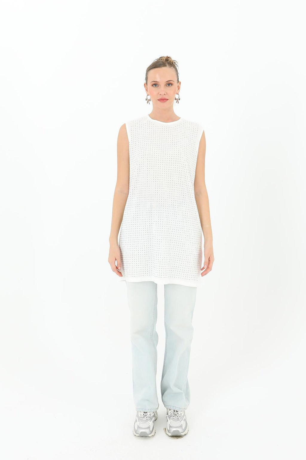 Kadın Sıfır Kol Taşlı Tunik -24S-10525TUN