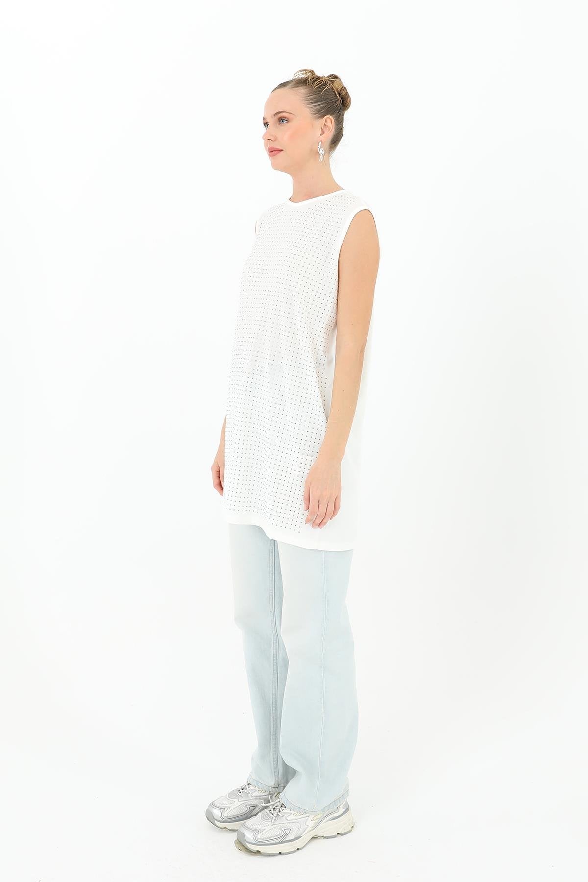 Kadın Sıfır Kol Taşlı Tunik -24S-10525TUN