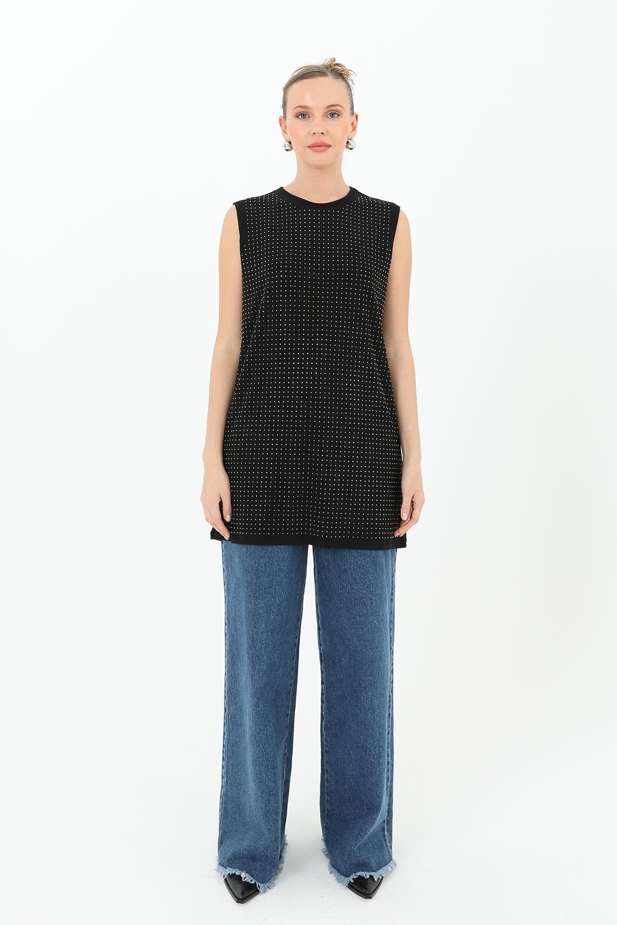 Kadın Sıfır Kol Taşlı Tunik -24S-10525TUN