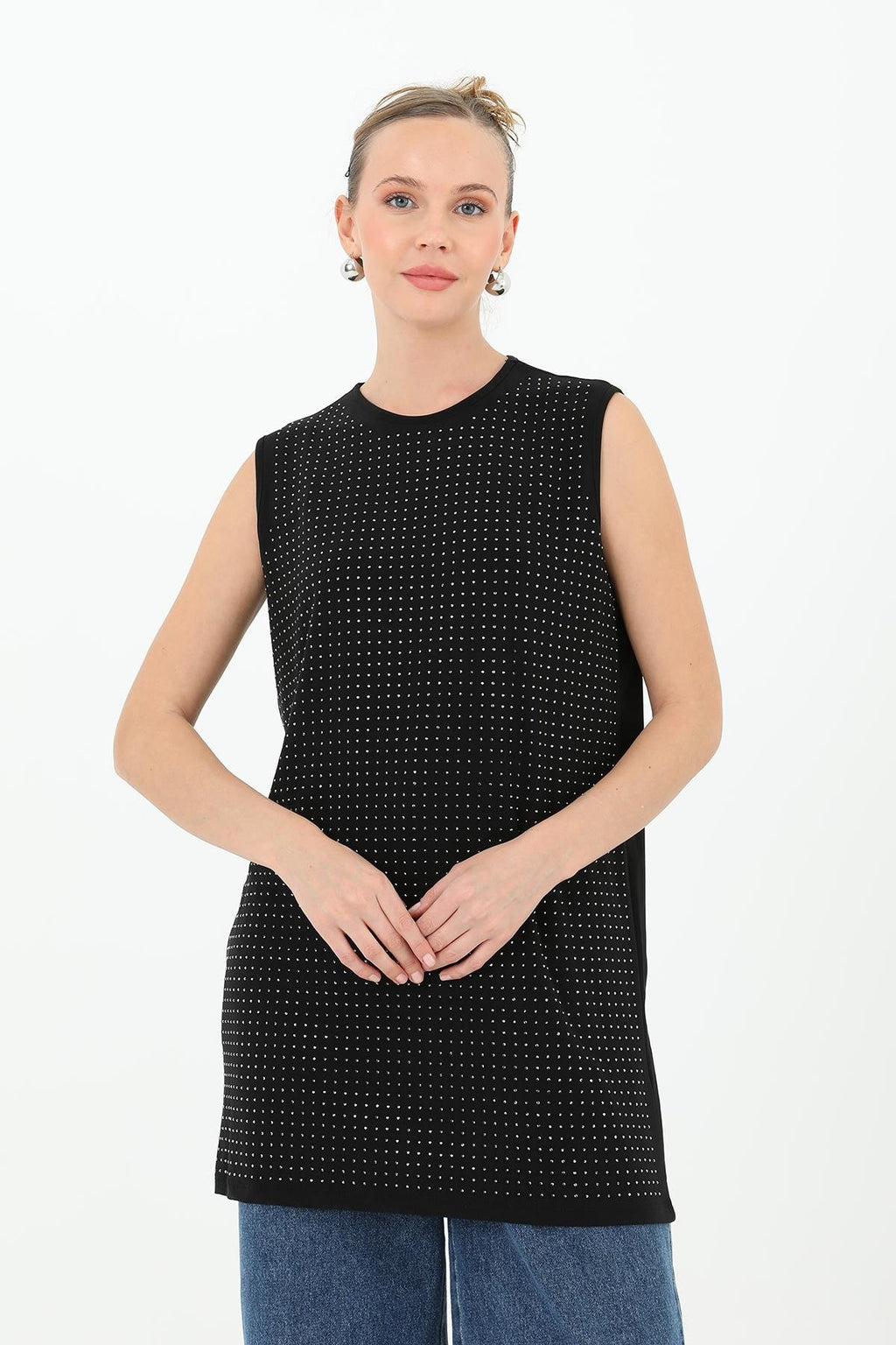 Kadın Sıfır Kol Taşlı Tunik -24S-10525TUN
