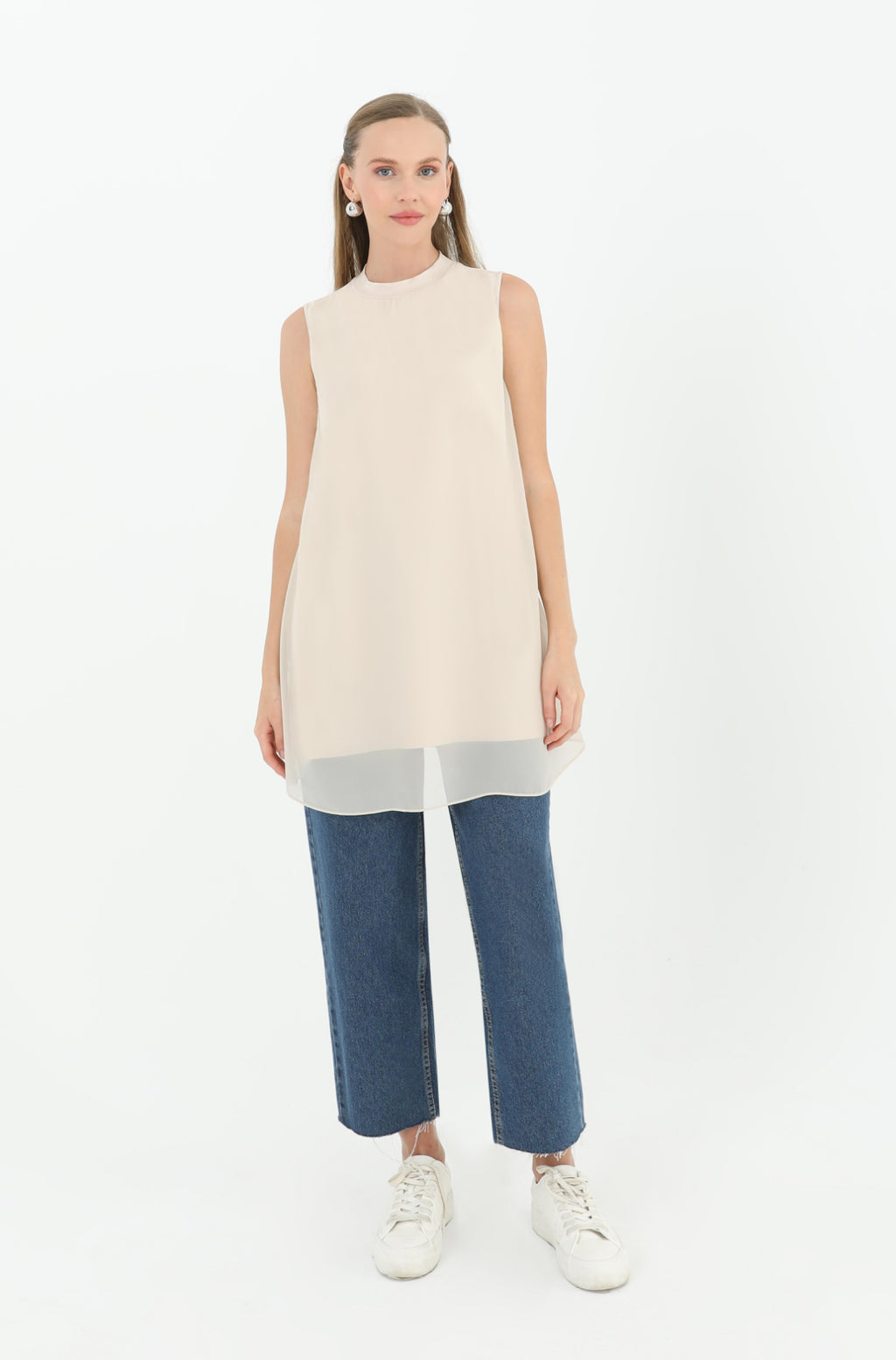 Kadın Kolsuz Tül Detaylı İçlik Tunik - 10270TUN